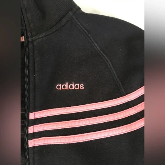 90’s EUC Adidas black zip up sweatshirt like jacket with pink stripes/accents. - Picture 6 of 10